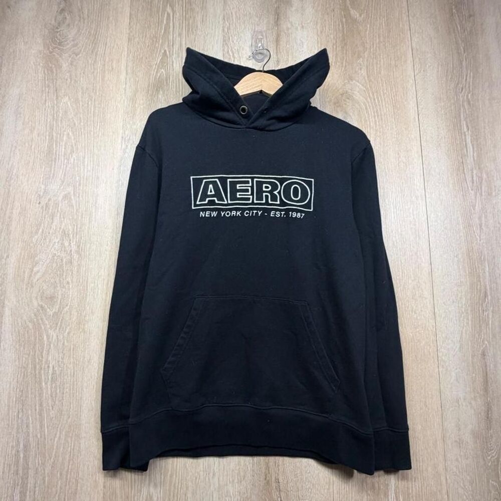 Aeropostale Men's Black and Navy Hoodie